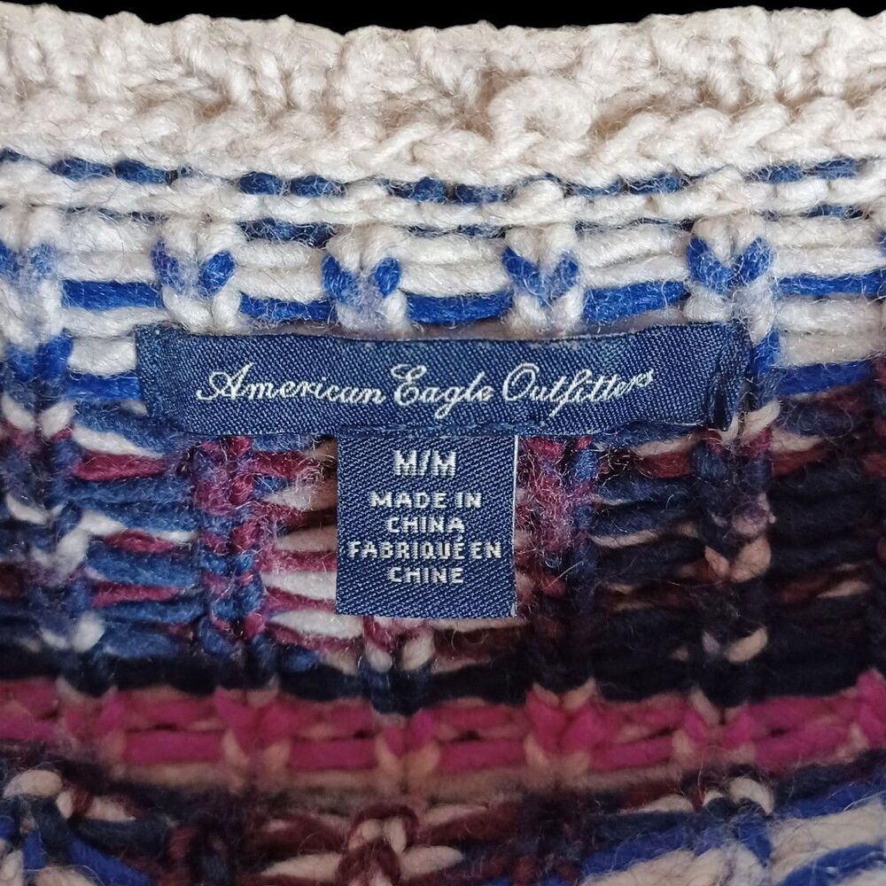 American Eagle M Wool Blend Aztec Fair Isle Sweater Boho Y2K High Low Pullover - Picture 6 of 7